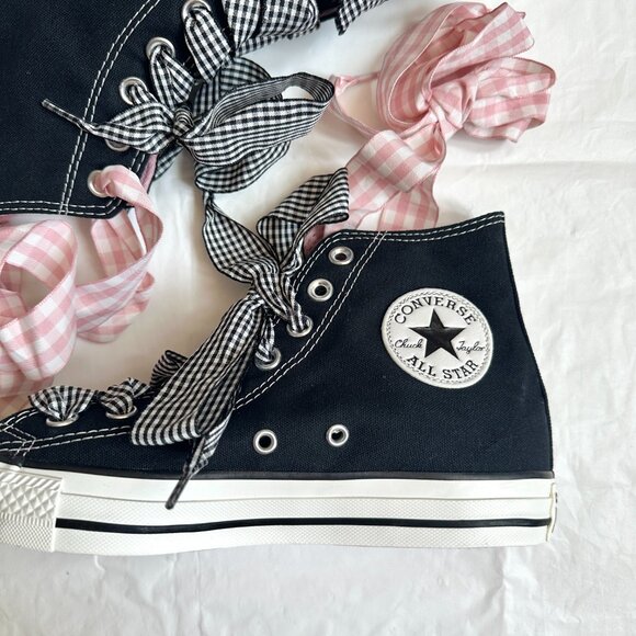 NEW Converse Women Shoes 8.5 Casual Black with Barbie PINK High Top Sneakers - Picture 3 of 9